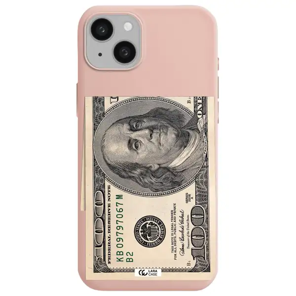 a close-up of a money bill Apple iphone 15 plus Silicone pastel pink Case