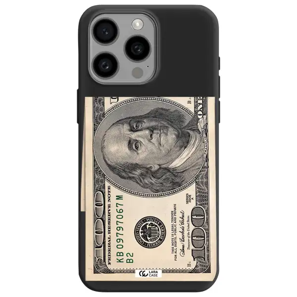 a close-up of a money bill Apple Iphone 15 Pro max Silicone black Case