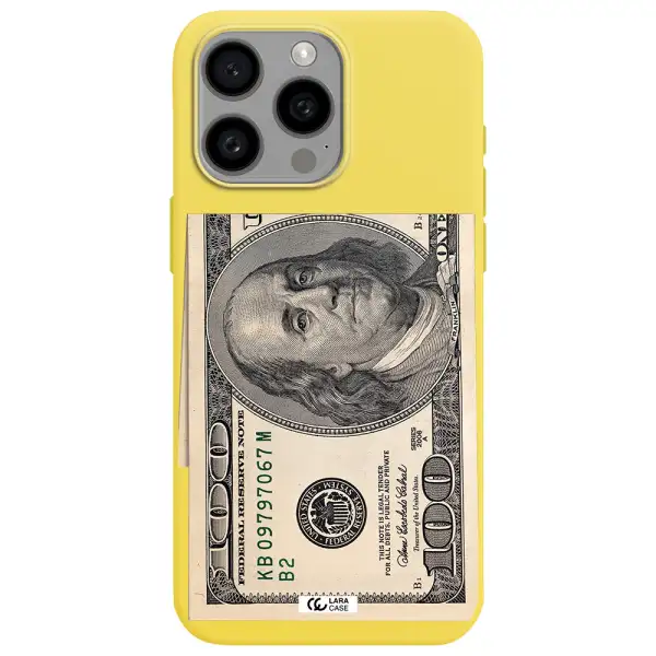 a close-up of a money bill Apple Iphone 15 Pro max Silicone canary yellow Case