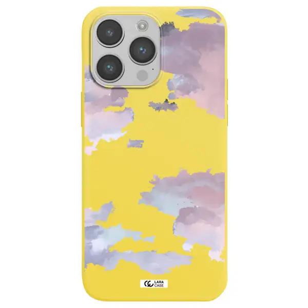 a close-up of a cloud Apple iPhone 14 pro max Silicone canary yellow Case