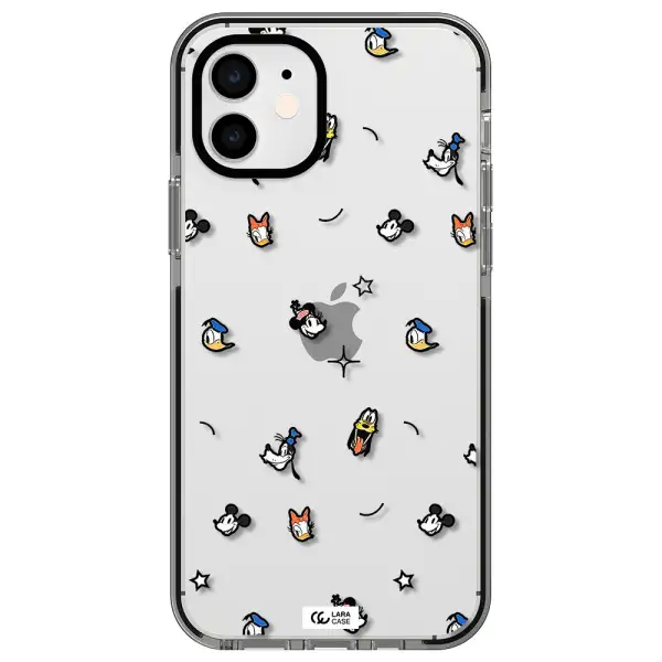 disney face pattern Apple iPhone 12 impact black border Case