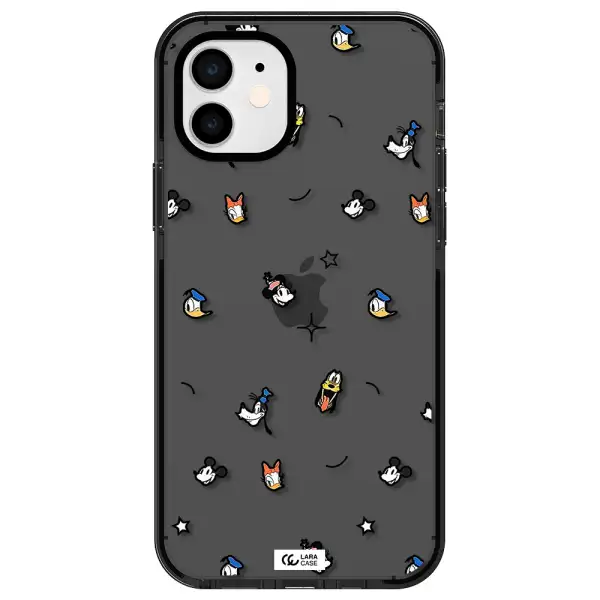disney face pattern Apple iPhone 12 impact Smoke Black Case