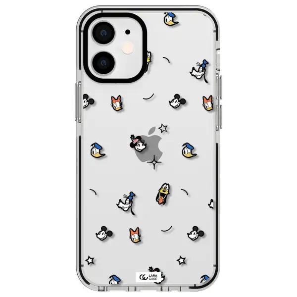 disney face pattern Apple iPhone 12 mini impact black border Case