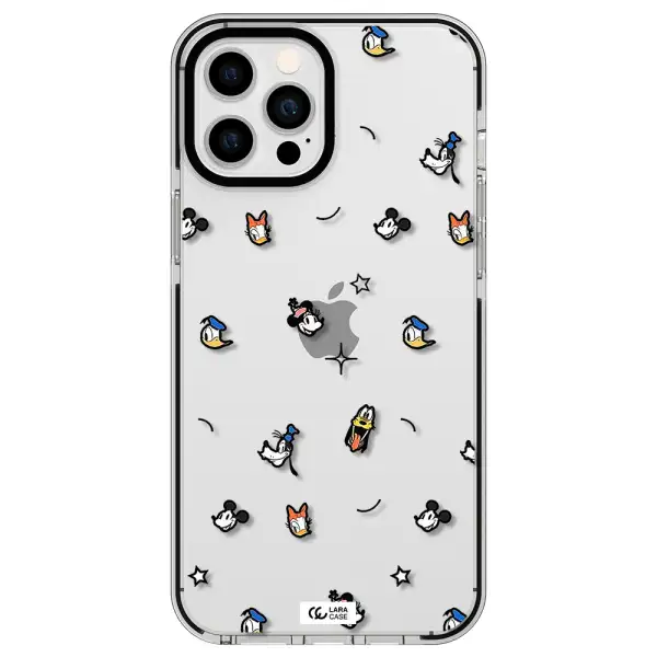disney face pattern Apple iPhone 12 pro max impact black border Case