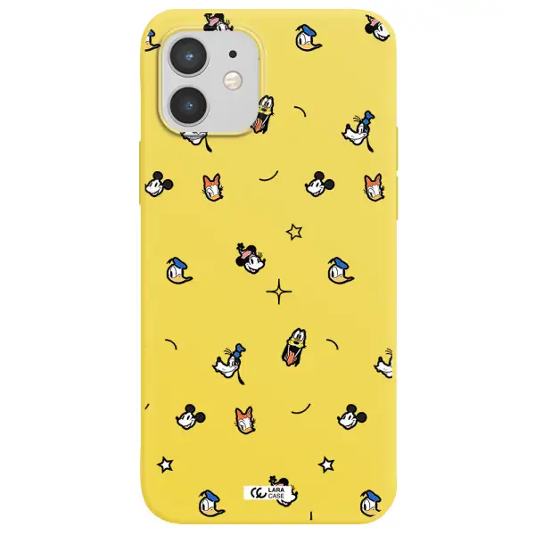 disney face pattern Apple iPhone 12 Silicone canary yellow Case