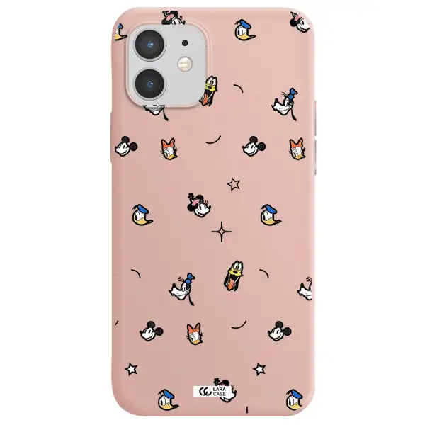 disney face pattern Apple iPhone 12 Silicone pastel pink Case