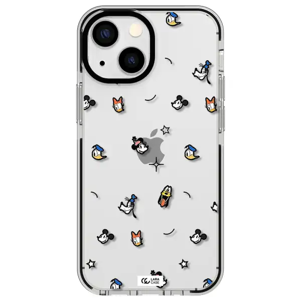 disney face pattern Apple iPhone 13 mini impact black border Case