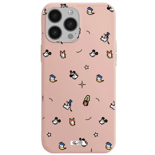 disney face pattern Apple iPhone 13 Pro Silicone pastel pink Case
