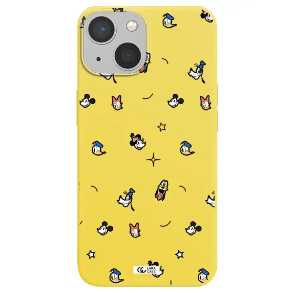 disney face pattern Apple iPhone 13 Silicone canary yellow Case
