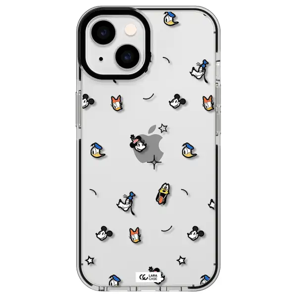 disney face pattern Apple iPhone 14 impact black border Case