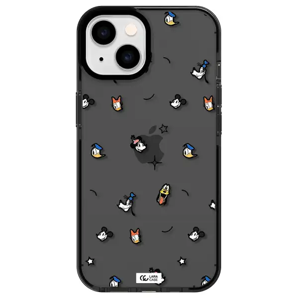 disney face pattern Apple iPhone 14 impact Smoke Black Case