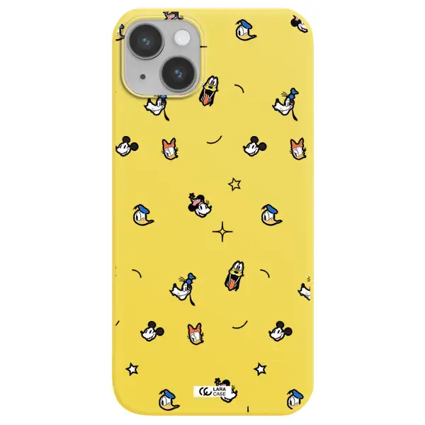disney face pattern Apple iPhone 14 plus Silicone canary yellow Case