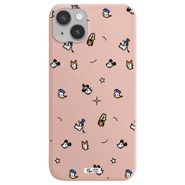 disney face pattern Apple iPhone 14 plus Silicone pastel pink Case