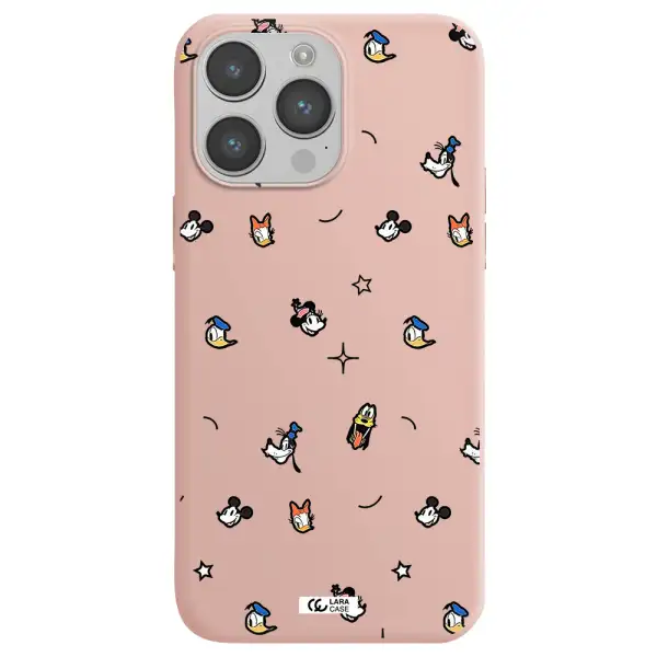 disney face pattern Apple iPhone 14 pro max Silicone pastel pink Case
