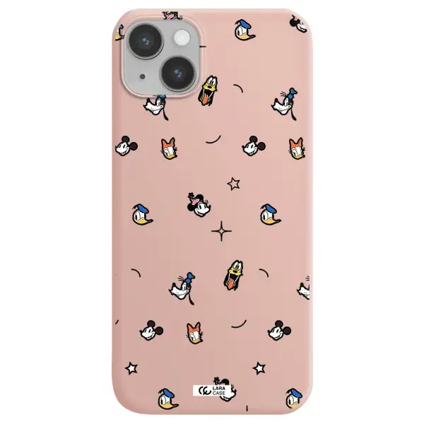 disney face pattern Apple iPhone 14 Silicone pastel pink Case