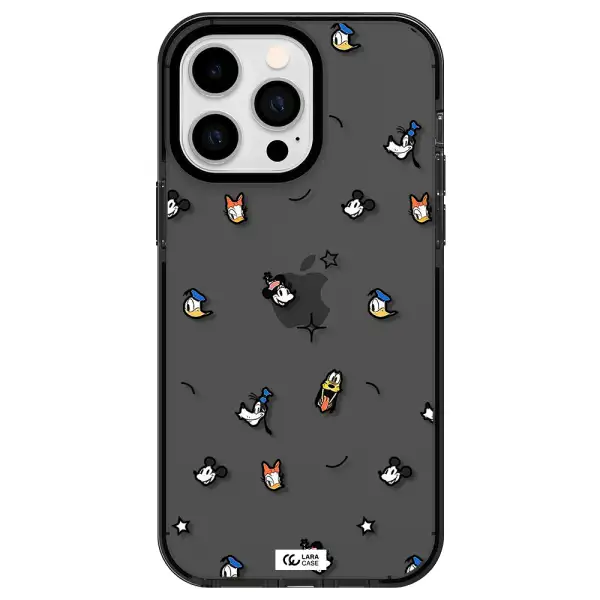disney face pattern Apple iPhone 15 Pro impact Smoke Black Case