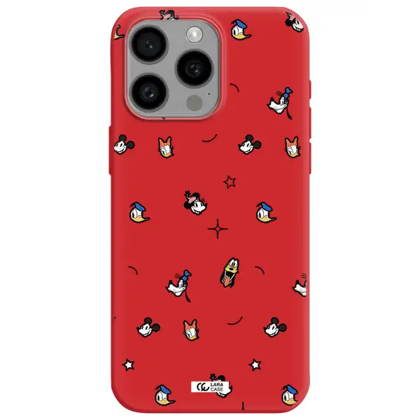 Disney Face Pattern Apple Iphone 15 Pro Max Silicone Imperial Red Case