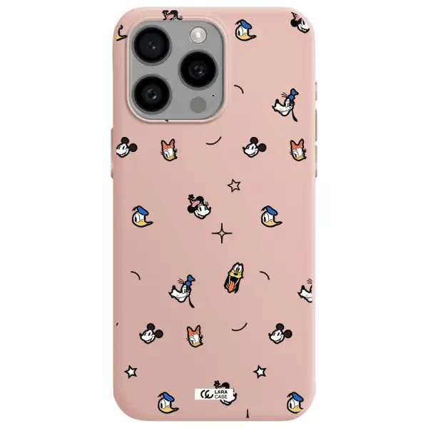 disney face pattern Apple Iphone 15 Pro max Silicone pastel pink Case