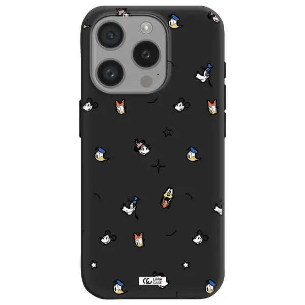 Disney Face Pattern Apple Iphone 15 Pro Silicone Black Case