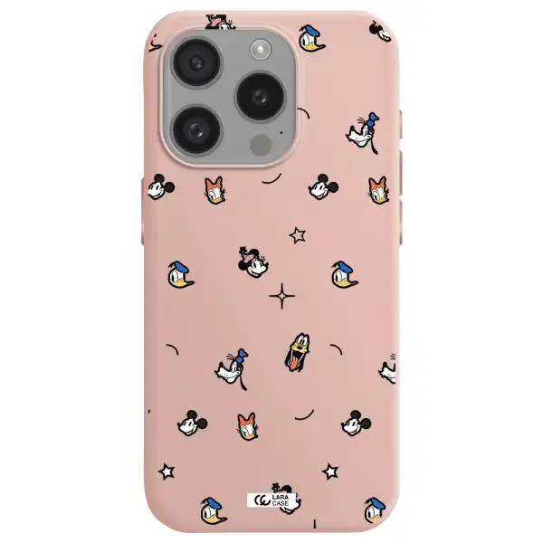 Disney Face Pattern Apple Iphone 15 Pro Silicone Pastel Pink Case