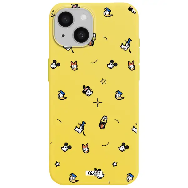 disney face pattern Apple iPhone 15 Silicone canary yellow Case