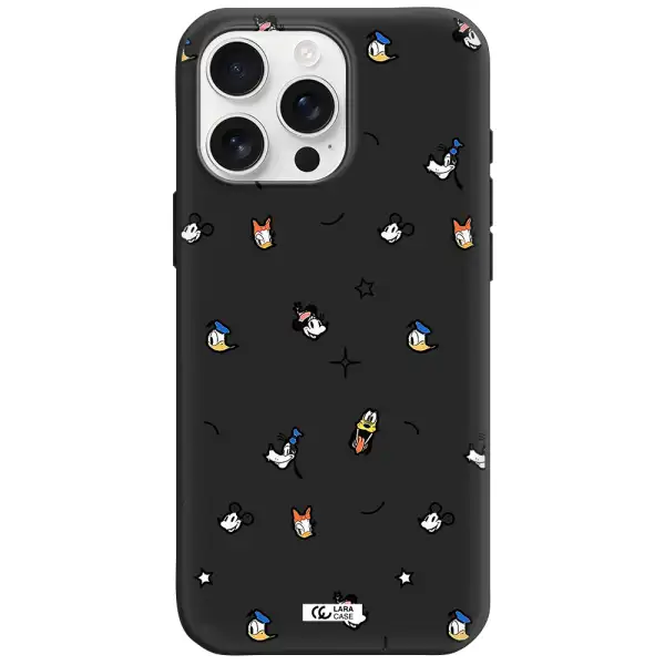Disney Face Pattern Apple Iphone 16 Pro Max Silicone Black Case