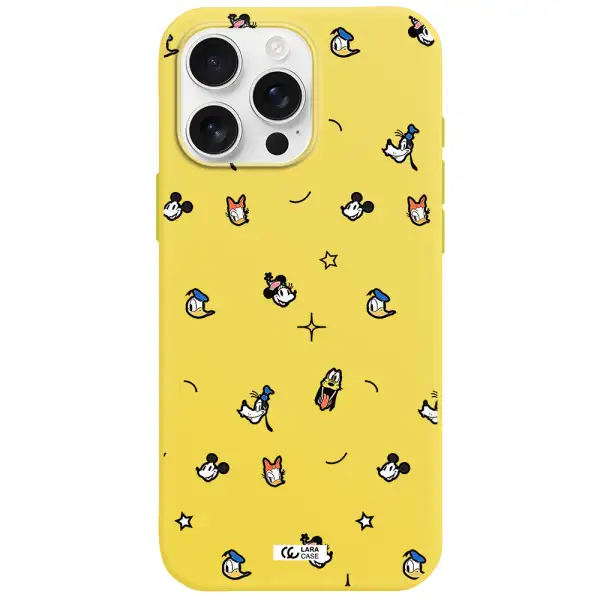 Disney Face Pattern Apple Iphone 16 Pro Max Silicone Canary Yellow Case