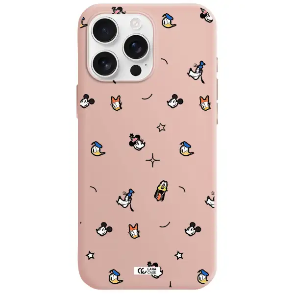 Disney Face Pattern Apple Iphone 16 Pro Max Silicone Pastel Pink Case