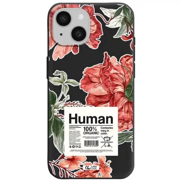 a cover of a book with flowers Apple iPhone 15 Silicone black Case