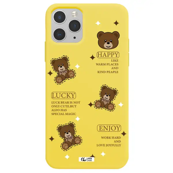 a collection of teddy bears Apple iPhone 11 pro max Silicone canary yellow Case
