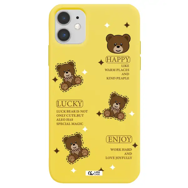 a collection of teddy bears Apple iPhone 11 Silicone canary yellow Case