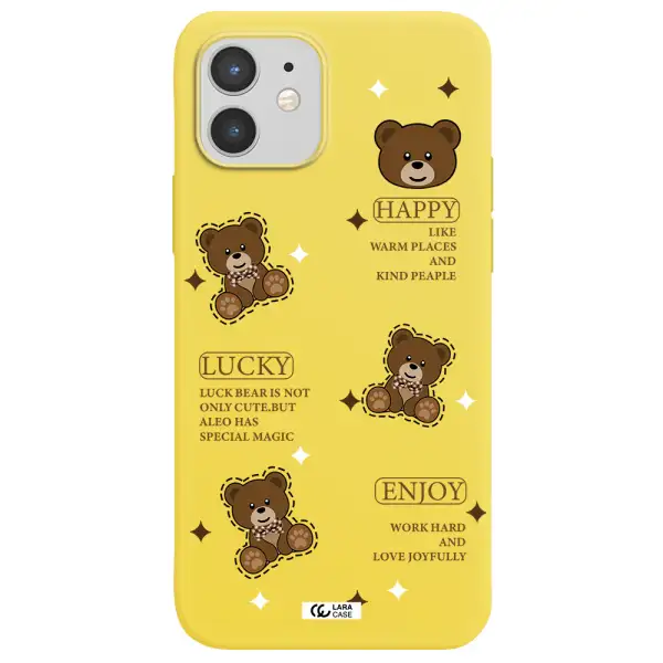 a collection of teddy bears Apple iPhone 12 mini Silicone canary yellow Case