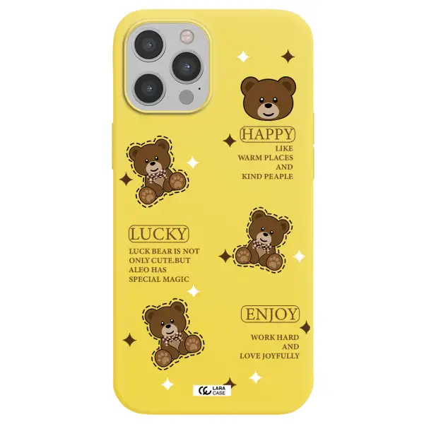 a collection of teddy bears Apple iPhone 12 pro max Silicone canary yellow Case