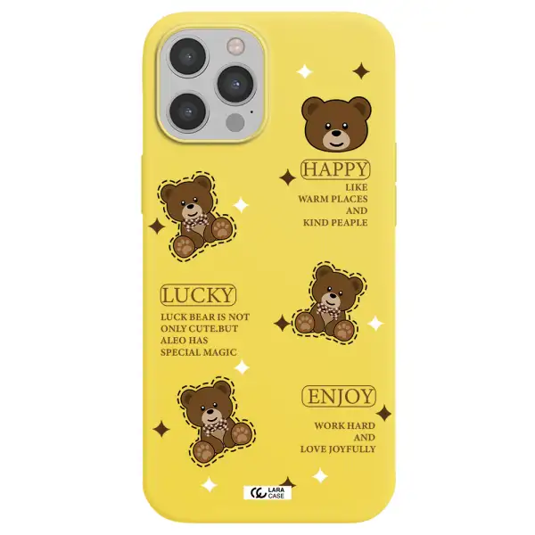 a collection of teddy bears Apple iPhone 12 pro Silicone canary yellow Case