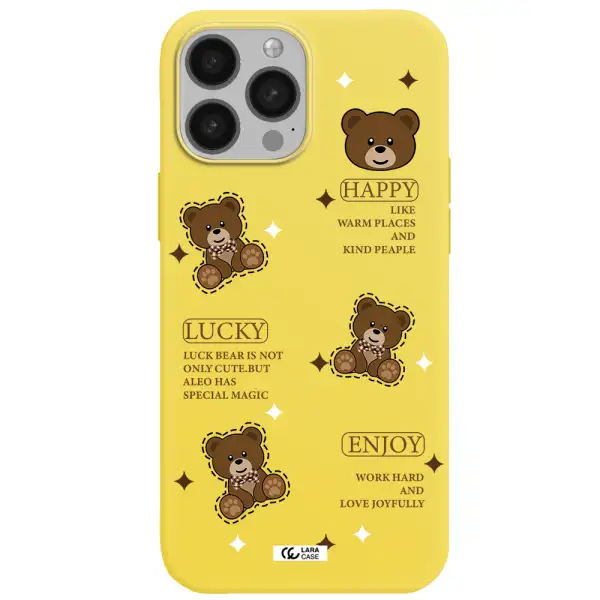 a collection of teddy bears Apple iPhone 13 Pro Max Silicone canary yellow Case