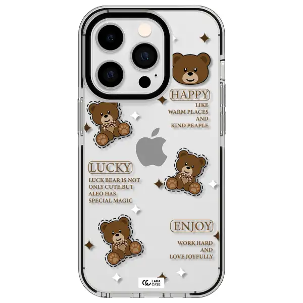 a collection of teddy bears Apple iPhone 14 pro impact black border Case