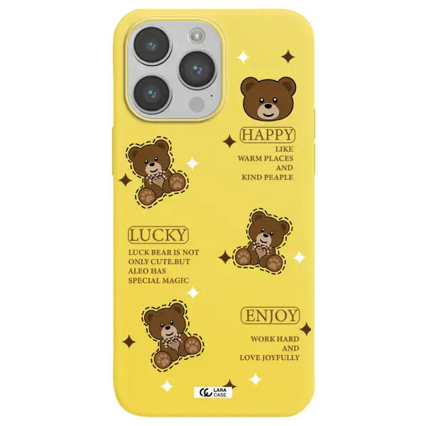 a collection of teddy bears Apple iPhone 14 pro Silicone canary yellow Case