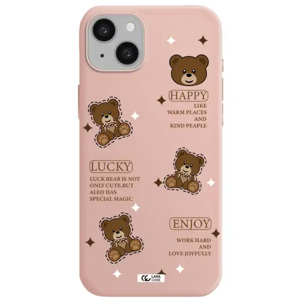 a collection of teddy bears Apple iphone 15 plus Silicone pastel pink Case