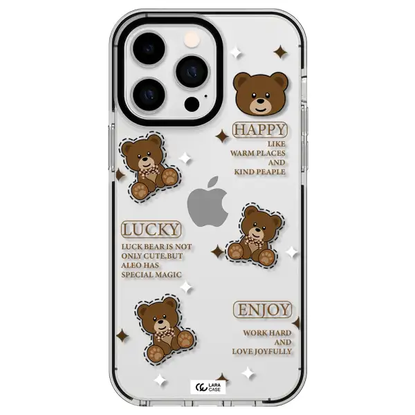 a collection of teddy bears Apple iPhone 15 Pro impact black border Case