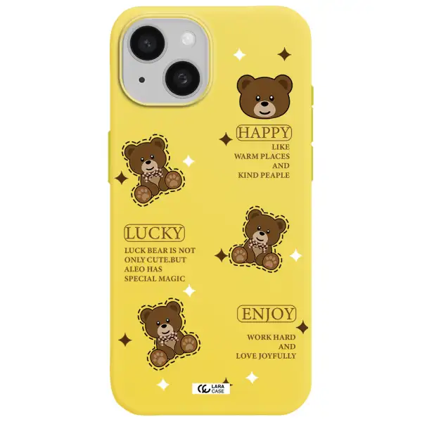 a collection of teddy bears Apple iPhone 15 Silicone canary yellow Case