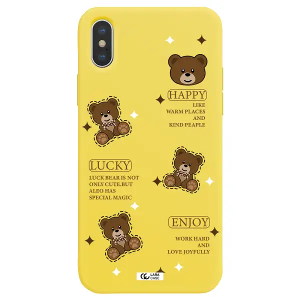 a collection of teddy bears Apple iPhone X Silicone canary yellow Case