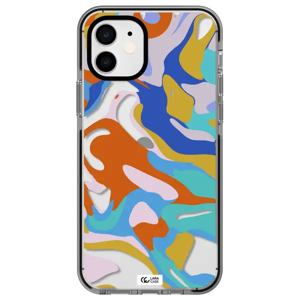 a colorful background with different colors Apple iPhone 12 impact black border Case