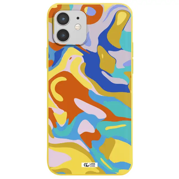 a colorful background with different colors Apple iPhone 12 Silicone canary yellow Case