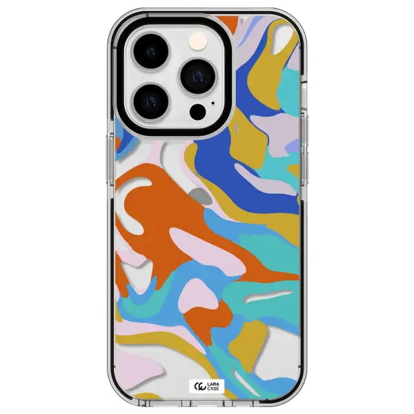 a colorful background with different colors Apple iPhone 14 pro impact black border Case