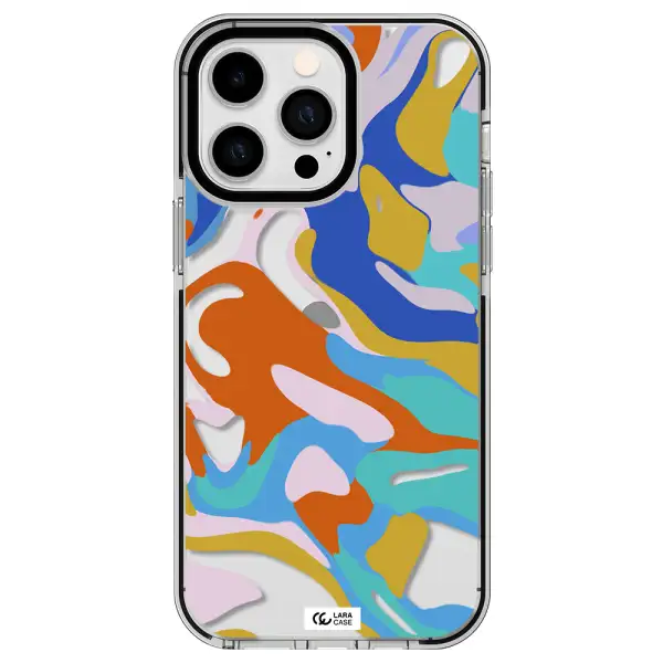 a colorful background with different colors Apple iPhone 14 pro max impact black border Case