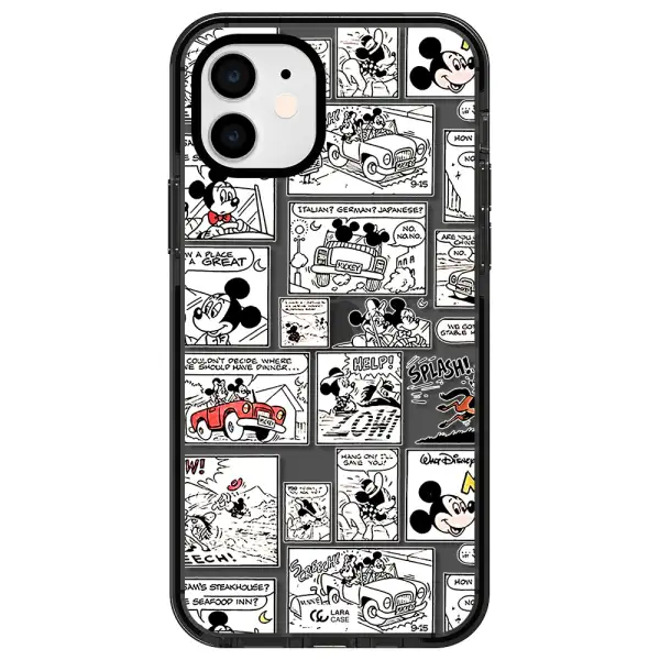 mickey mouse comic strip Apple iPhone 12 impact Smoke Black Case