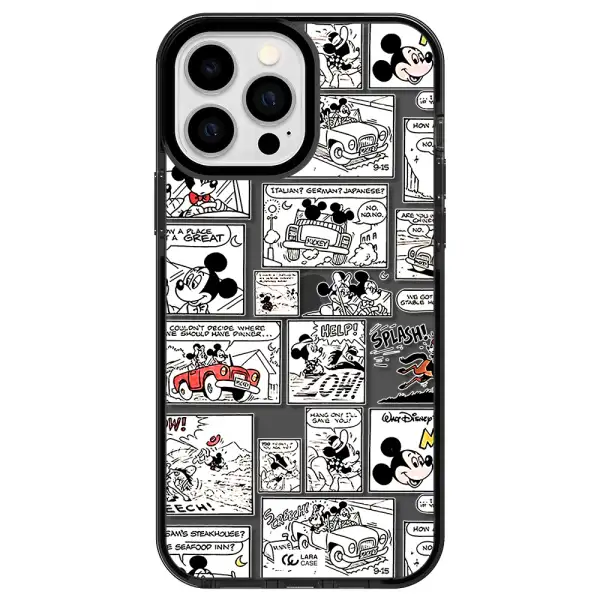 mickey mouse comic strip Apple iPhone 13 Pro Max impact Smoke Black Case