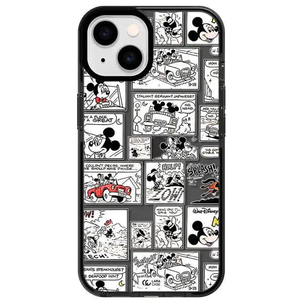 mickey mouse comic strip Apple iPhone 14 impact Smoke Black Case