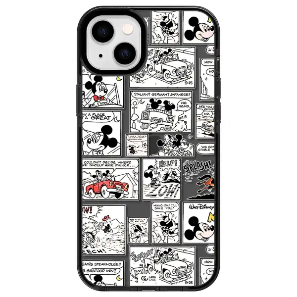 mickey mouse comic strip Apple iPhone 14 plus impact Smoke Black Case