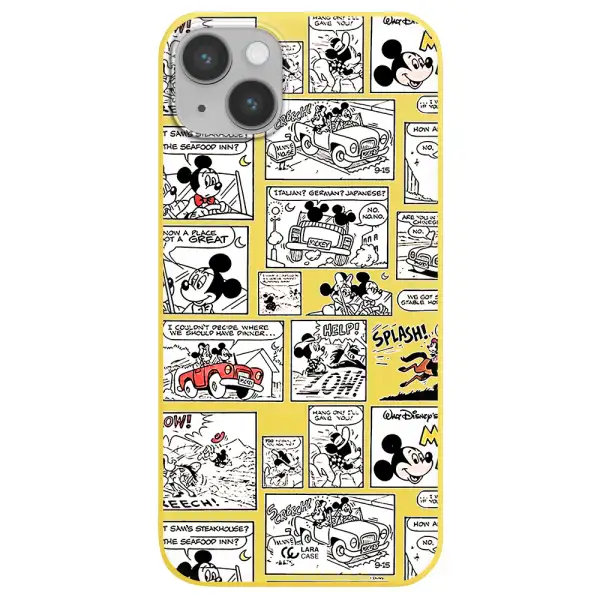mickey mouse comic strip Apple iPhone 14 plus Silicone canary yellow Case